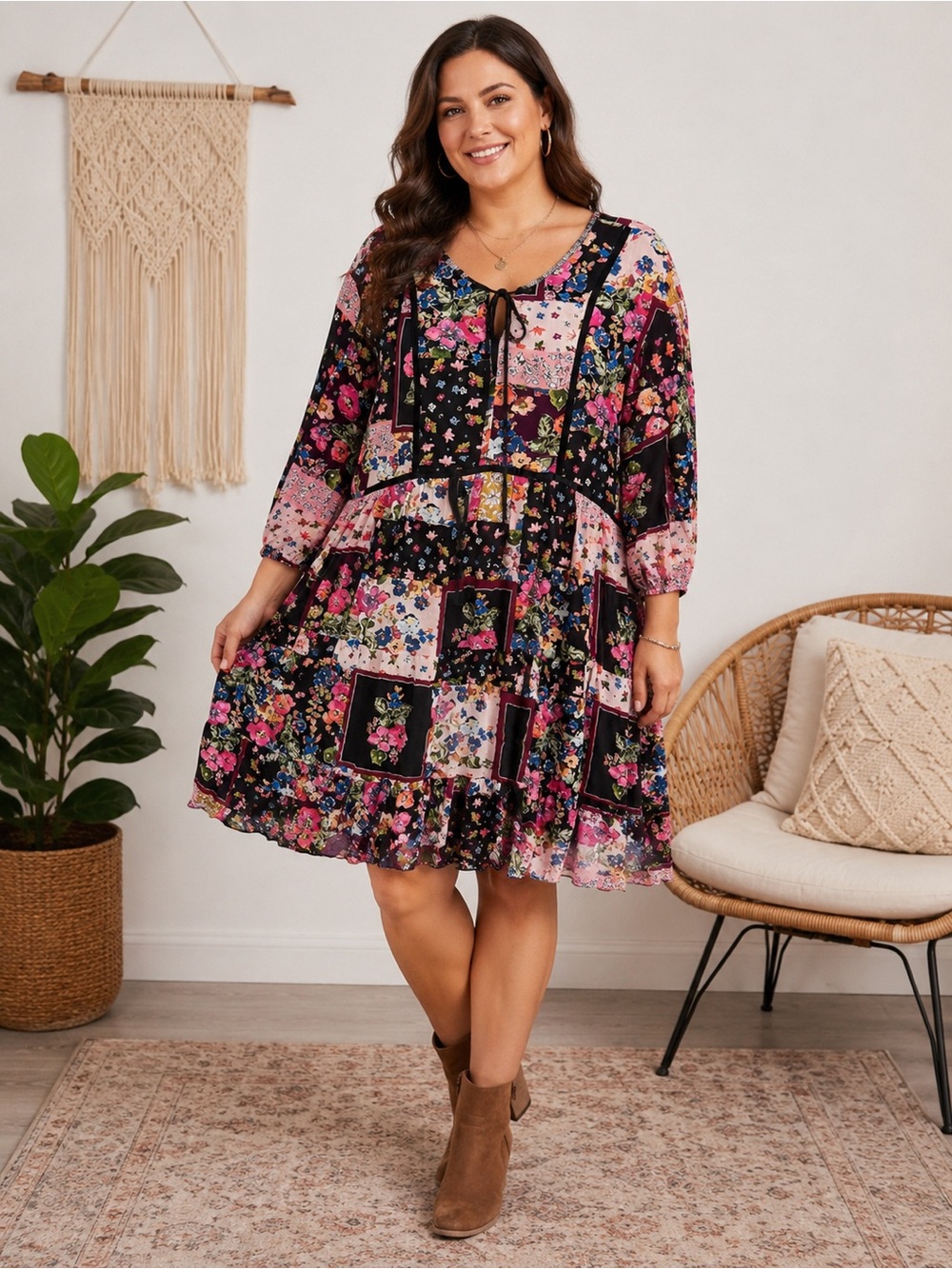 Johnny Was Boho Floral Patchwork Dress – Size XL 🌸
